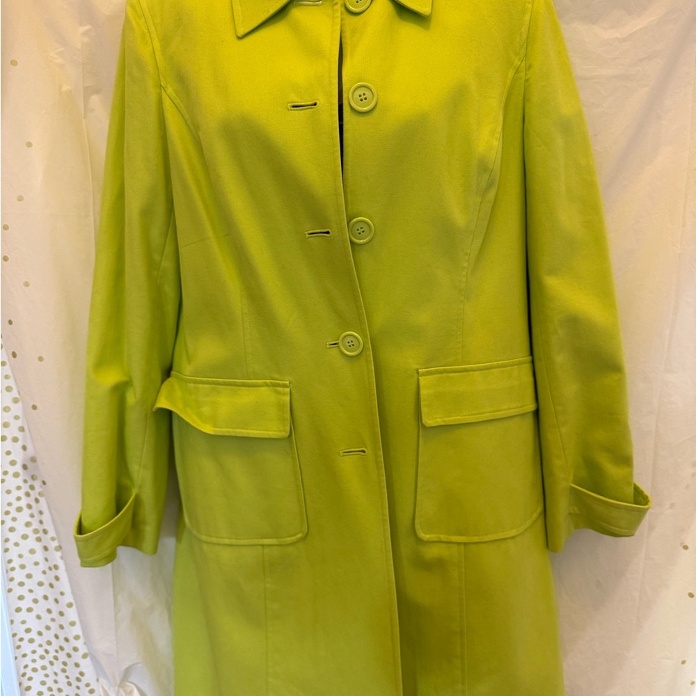 Evan Picone Green Trench Coat Classic Design - Picture 3 of 5